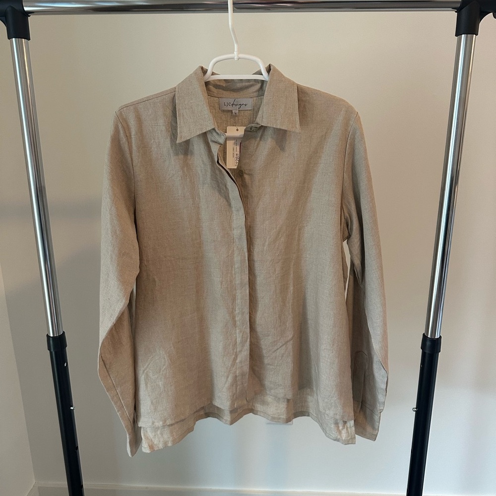NEW LJC Designs Linen Blend Beige Shirt